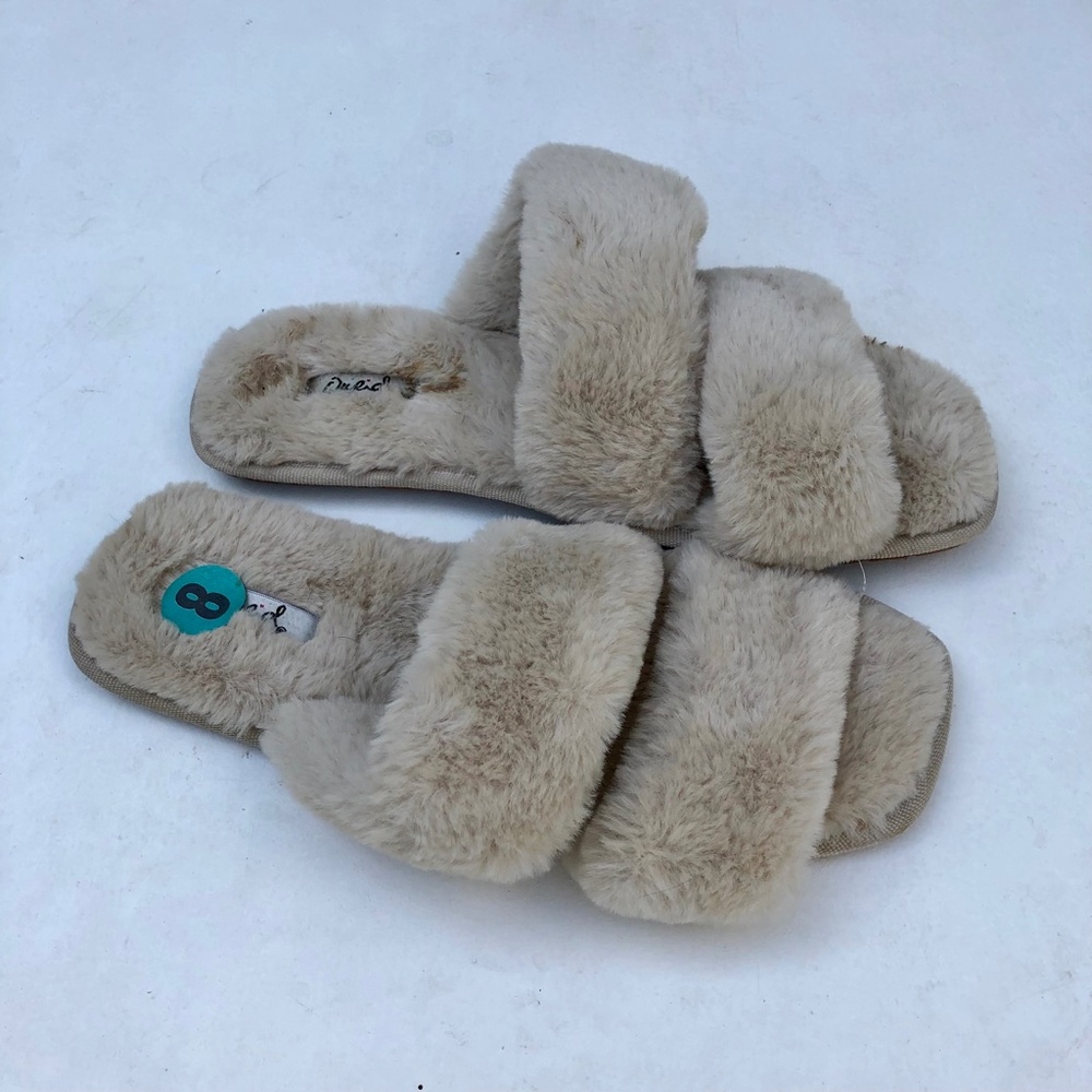 Qupid Faux Fur Square Toe Open Sandal Slippers